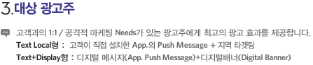 3.󱤰 -  1:1 /   Needs ִ ֿ ְ  ȿ մϴ. Text Local :   ġ App. Push Message +  Ÿ, Text+Display :  ޽(App. Push Message)+й(Digital Banner)